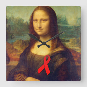 Mona Lisa Red Ribbon Quadratische Wanduhr