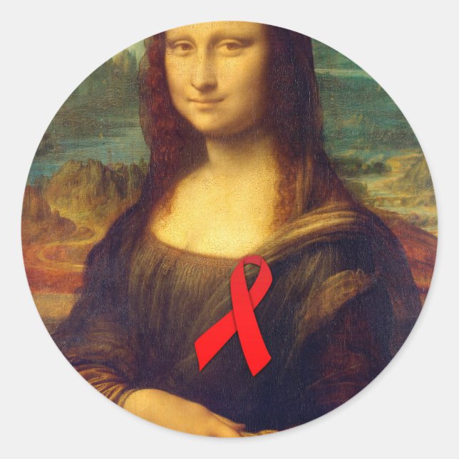 Mona Lisa Red Ribbon Runder Aufkleber (Vorderseite)