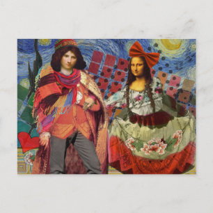 Mona Lisa Romantic Funny Colorful Arte work Postkarte