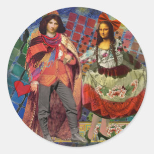 Mona Lisa Romantic Funny Colorful Arte work Runder Aufkleber