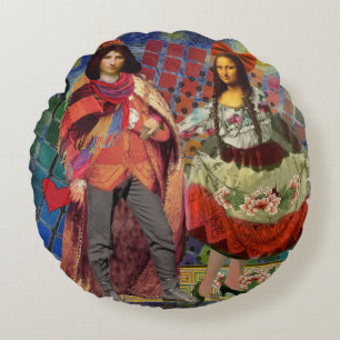 Mona Lisa Romantic Funny Colorful Arte work Rundes Kissen