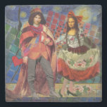 Mona Lisa Romantic Funny Colorful Arte work Steinuntersetzer<br><div class="desc">Diese wunderbare Einladung bringt Elemente aus der Mona Lisa und Van Gogh's Starry night, um ein außergewöhnlich einzigartiges und skurriles Hochzeitthema für eine Einladung, danke, Tischnummer, und mehr zu machen! Die Mona Lisa - Dieses Bild zeigt die Mona Lisa mit ihrem Mann, tanzend in skurriler Boho-Manier vor Van Gogh's Starry...</div>