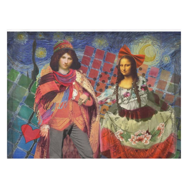 Mona Lisa Romantic Funny Colorful Arte work Tischdecke (Vorderseite (Horizontal))