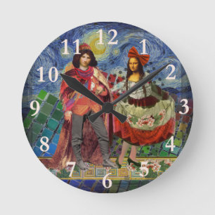 Mona Lisa Romantische Lustige Farbige Kunst Runde Wanduhr