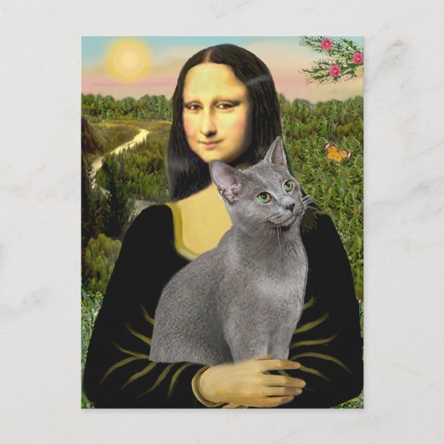 Mona Lisa - Russische Blaue Katze Postkarte (Vorderseite)