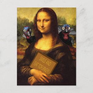 Mona Lisa sagt: Lächeln und essen Sie Tofurkey Postkarte