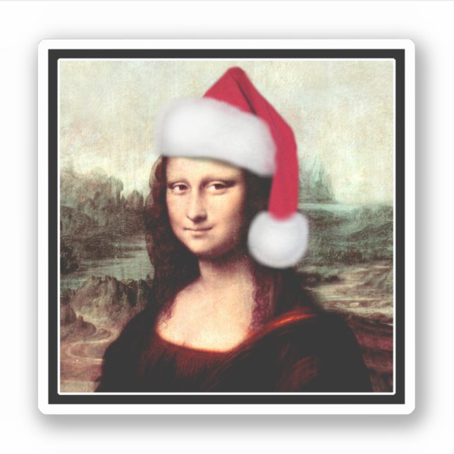Mona Lisa Santa Hat Christmas Aufkleber (Vorderseite)
