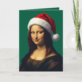 Mona Lisa Santa Hat Christmas Holiday Cut Out Feiertagskarte
