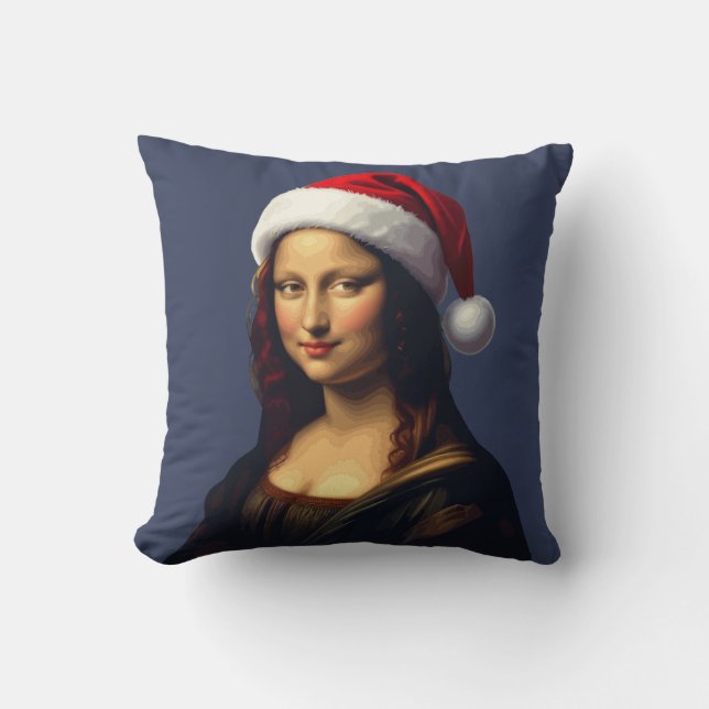 Mona Lisa Santa Hat Christmas Holiday Cut Out Kissen (Vorderseite)