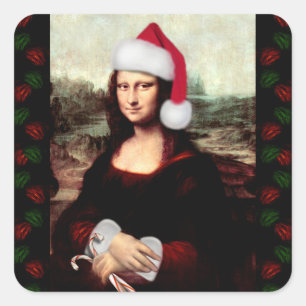 Mona Lisa Santa Hut Weihnachten Quadratischer Aufkleber