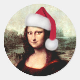 Mona Lisa Santa Hut Weihnachten Runder Aufkleber