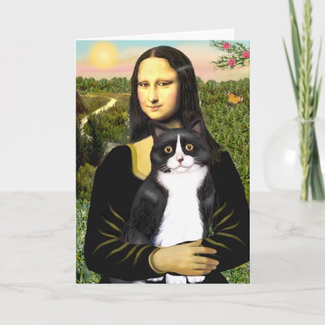 Mona Lisa - Schwarz-Weiß-Katze Karte (Vorderseite)