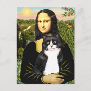 Mona Lisa - Schwarz-Weiß-Katze Postkarte