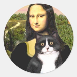 Mona Lisa - Schwarz-Weiß-Katze Runder Aufkleber