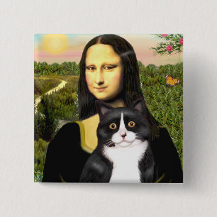 Mona Lisa - schwarz-weiße Katze Button