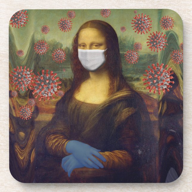 Mona Lisa spielt im Safe um Coronavirus, ZFBP Getränkeuntersetzer (Vorderseite)