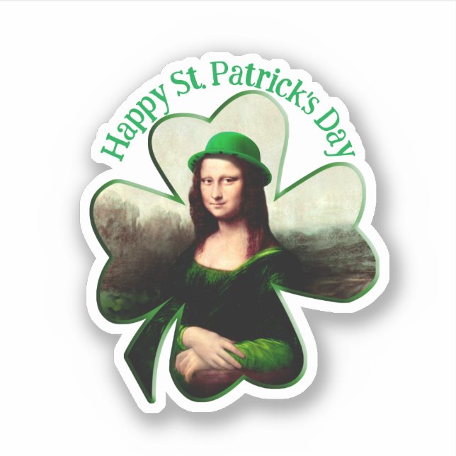 Mona Lisa St. Patrick's Day Clover Aufkleber (Vorderseite)