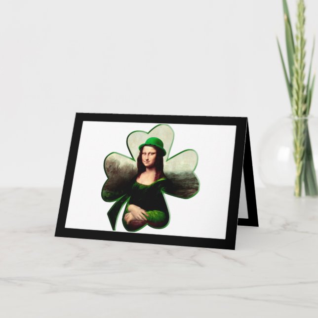 Mona Lisa St. Patrick's Day Clover Karte (Vorderseite)