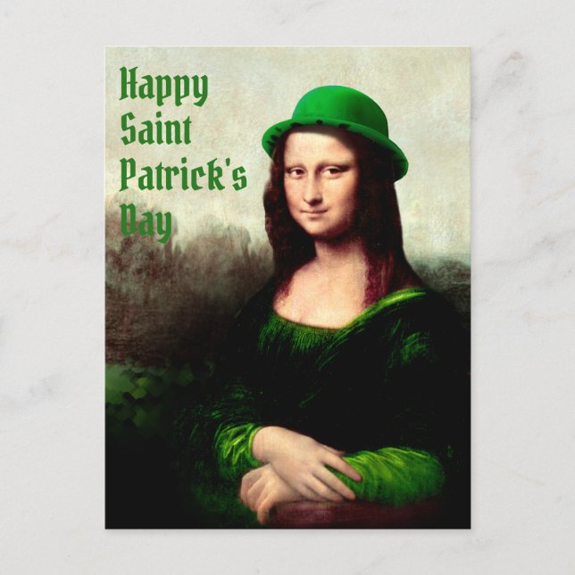 Mona Lisa St. Patrick's Day Clover Postkarte (Vorderseite)
