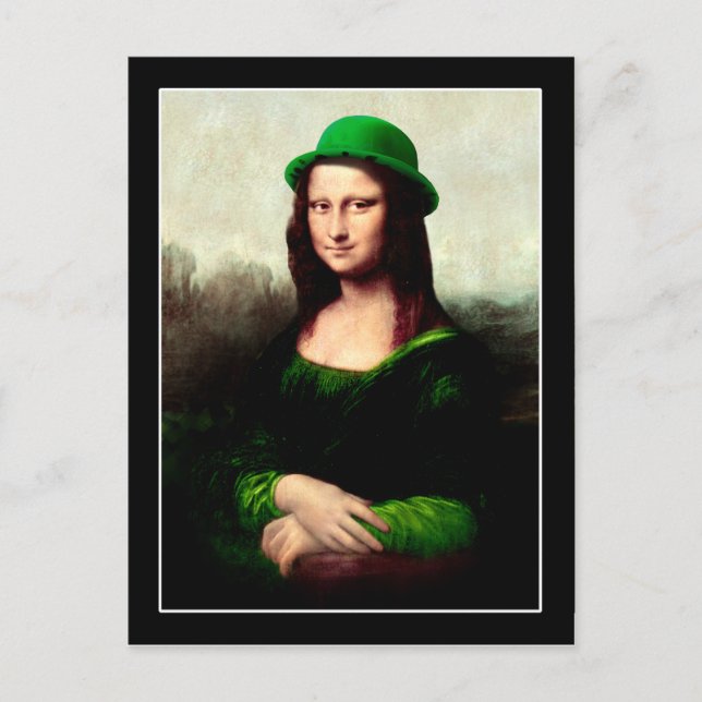 Mona Lisa St. Patrick's Day Clover Postkarte (Vorderseite)
