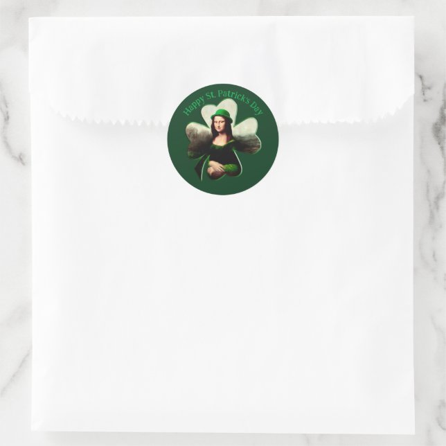 Mona Lisa St. Patrick's Day Kleeblatt Runder Aufkleber (Tasche)