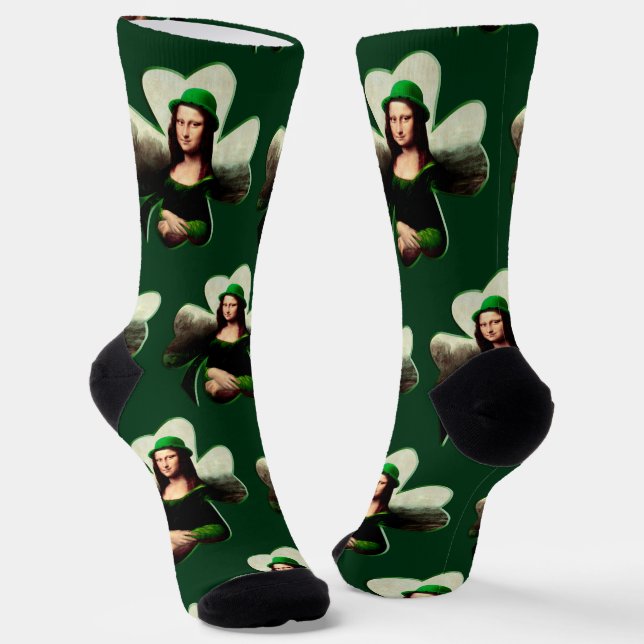 Mona Lisa St. Patrick's Day Kleeblatt Socken (Gewinkelt)