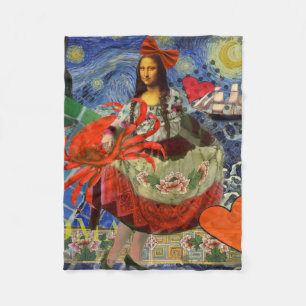 Mona Lisa Sternennacht Collage: Whimsical Surreal Fleecedecke