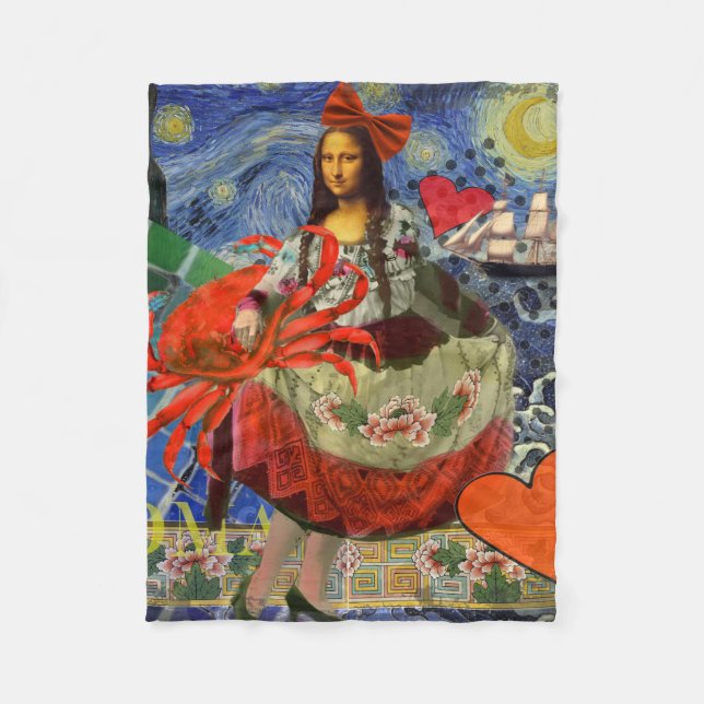Mona Lisa Sternennacht Collage: Whimsical Surreal  Fleecedecke (Vorderseite)