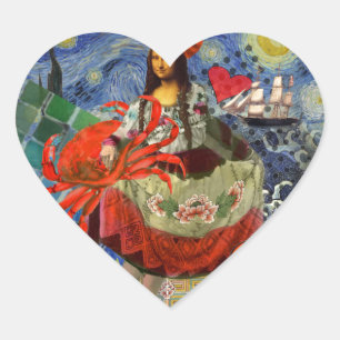 Mona Lisa Sternennacht Collage: Whimsical Surreal Herz-Aufkleber