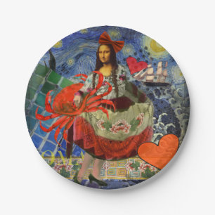 Mona Lisa Sternennacht Collage: Whimsical Surreal Pappteller