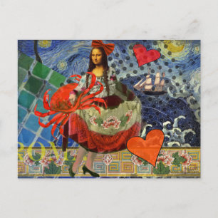 Mona Lisa Sternennacht Collage: Whimsical Surreal Postkarte