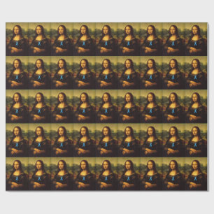 Mona Lisa trägt blaues Band Geschenkpapier