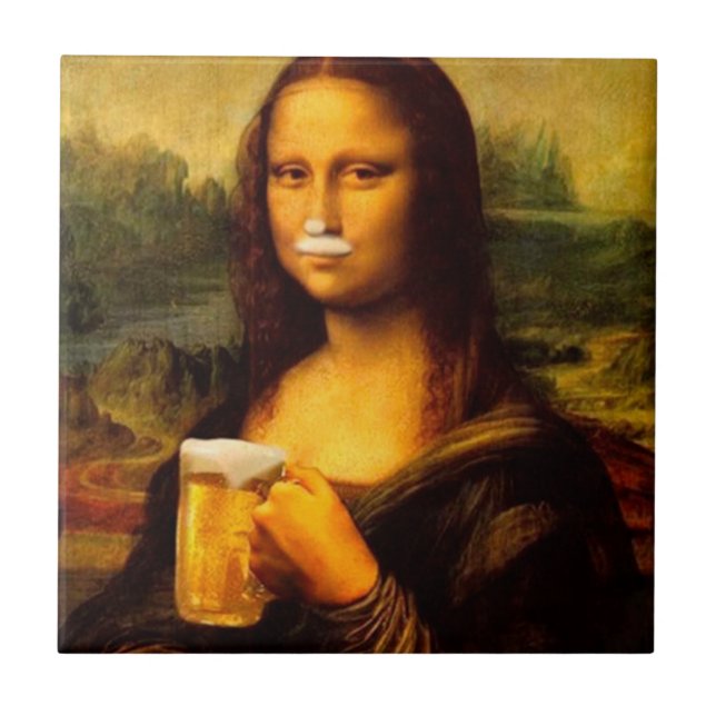 Mona Lisa trinkt Bier Liebhaber Fliese (Vorderseite)