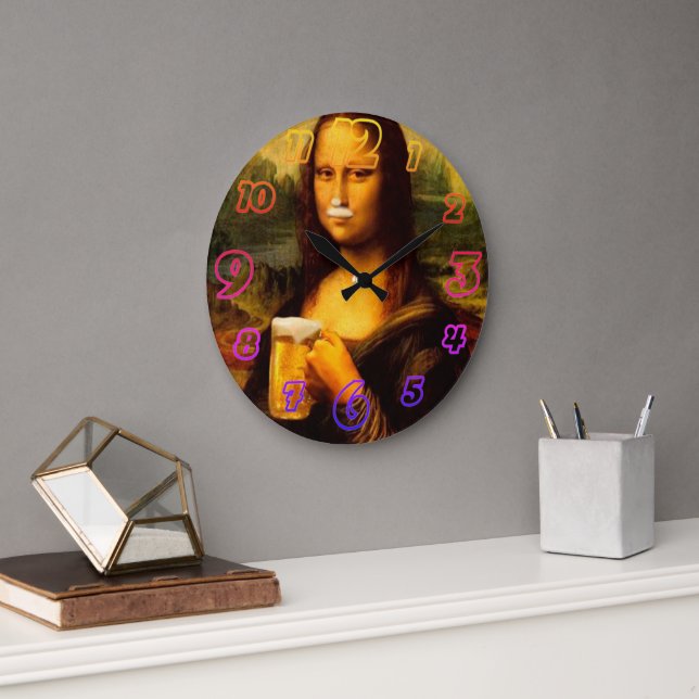 Mona Lisa trinkt Bier Liebhaber Große Wanduhr (Büro)