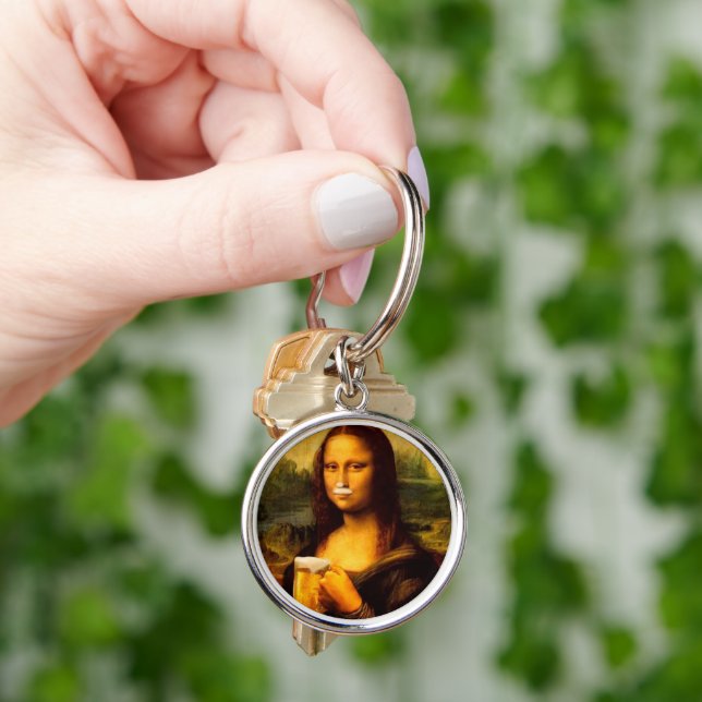 Mona Lisa trinkt Bier Liebhaber Schlüsselanhänger (Hand)