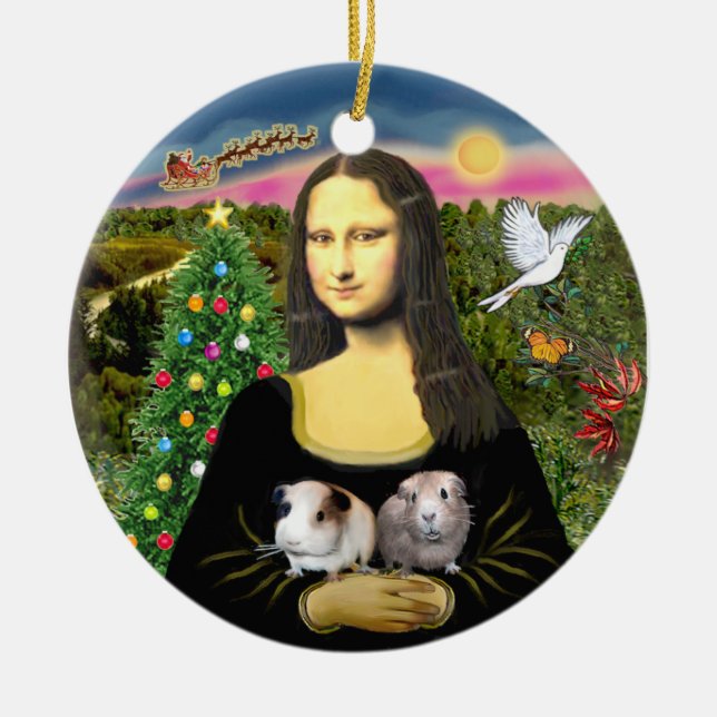Mona Lisa und ihre beiden Guinea Schweine Keramik Ornament (Vorne)