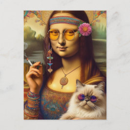 Mona Lisa und ihre Himalayan-Katze Rauchen Postkarte