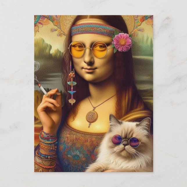 Mona Lisa und ihre Himalayan-Katze Rauchen Postkarte (Vorderseite)