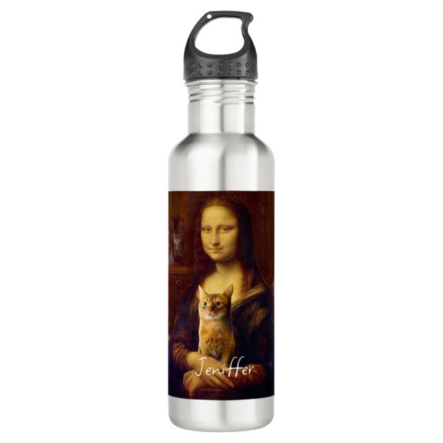 Mona Lisa und ihre Katze Edelstahlflasche (Vorderseite)