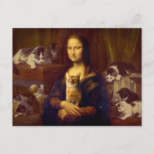 Mona Lisa und ihre Katze Postkarte