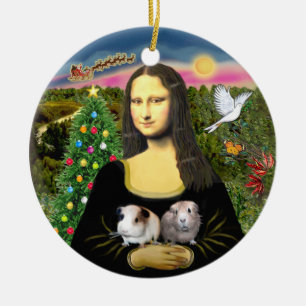 Mona Lisa und ihre zwei Guinea Schweine Keramik Ornament