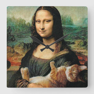 Mona Lisa und Katze Leonardo da Vinci Quadratische Wanduhr