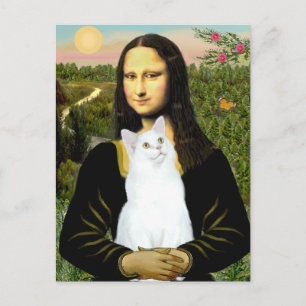 Mona Lisa und Weiße Katze Postkarte