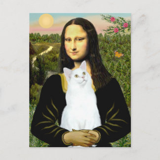 Mona Lisa und Weiße Katze Postkarte