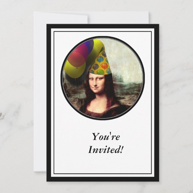 Mona Lisa Wearing Party Hat Einladung (Vorderseite)