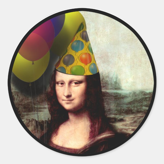 Mona Lisa Wearing Party Hat Runder Aufkleber (Vorderseite)