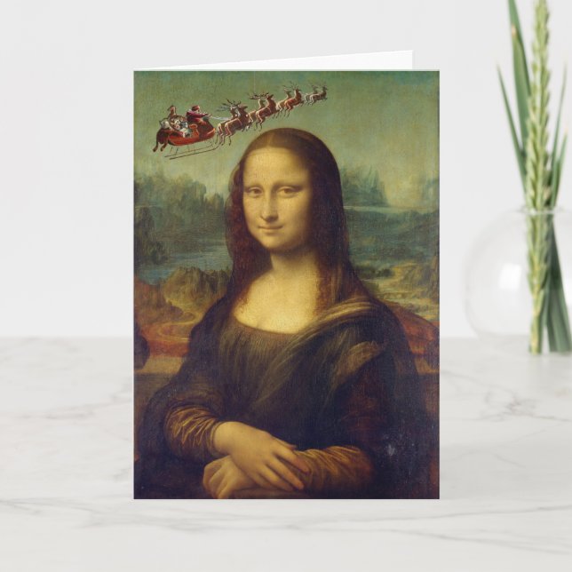 Mona Lisa Weihnachts-Schlittenweihnachtskarte Feiertagskarte (Vorderseite)