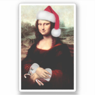 Mona Lisa Weihnachtsmannmütze Weihnachten Aufkleber