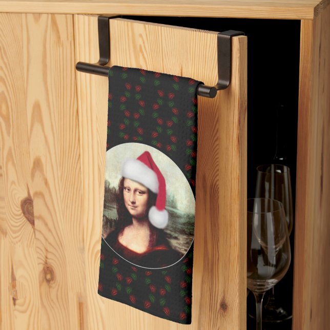 Mona Lisa Weihnachtsmannmütze Weihnachten Geschirrtuch (Drittel gefaltet)