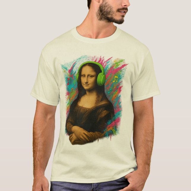 Mona Lisa with Headphones - Neon Graffiti Style on T-Shirt (Vorderseite)